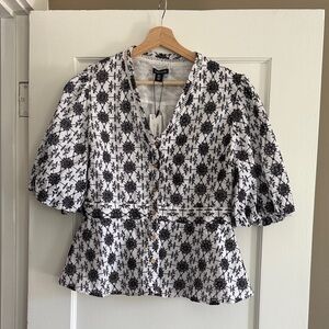 Karen Millen Black and White Eyelet Peplum Blouse